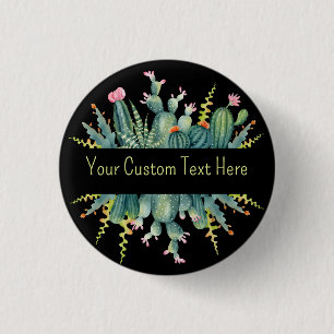 Badge Rond 2,50 Cm Aquarelle brillante Cactus Succulents Ke Texte per