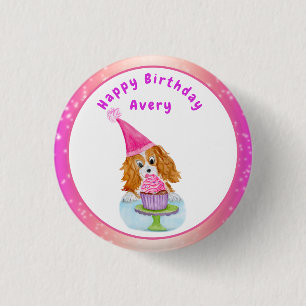 Badge Rond 2,50 Cm Aquarelle Cavalier King Charles Cupcake Anniversai
