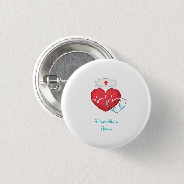 Badge Rond 2,50 Cm Aquarelle Coeur Stethoscope Infirmière Casquette (Devant & derrière)