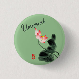 Badge Rond 2,50 Cm Aquarelle cool Flore Lotus Dessin à main levée