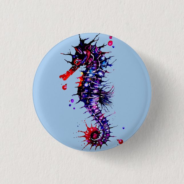 Badge Rond 2,50 Cm Aquarelle couleur de cheval de mer (Devant)