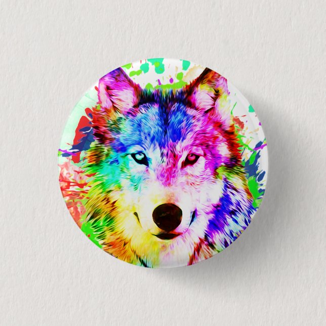Badge Rond 2,50 Cm Aquarelle couleur Wolf Art (Devant)