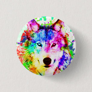 Badge Rond 2,50 Cm Aquarelle couleur Wolf Art