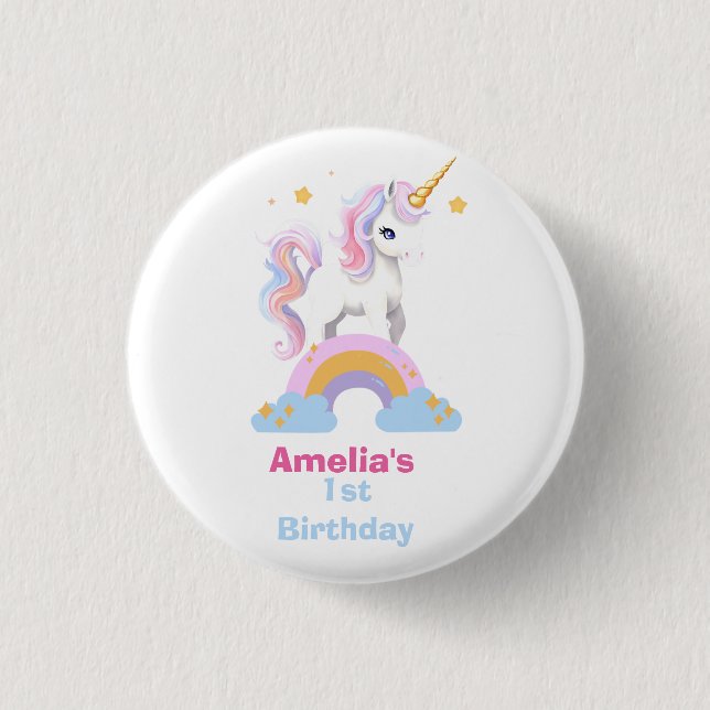 Badge Rond 2,50 Cm Aquarelle Cute personnalisée Rainbow Unicorn (Devant)