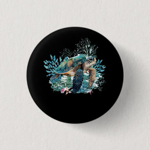 Badge Rond 2,50 Cm Aquarelle de tortue Mer Océan Faune Animal Mer Li