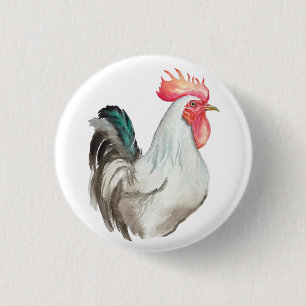 Badge Rond 2,50 Cm Aquarelle dessinée à la main d'un coq