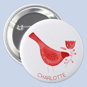 Badge Rond 2,50 Cm Aquarelle d'oiseau rouge Personnalisé