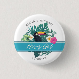 Badge Rond 2,50 Cm Aquarelle Fleur Tropicale Turquoise ID577