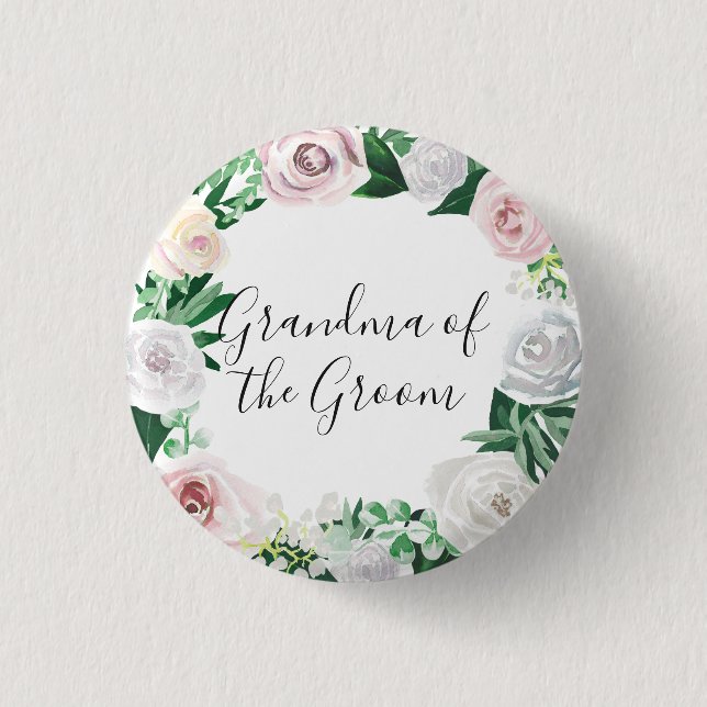 Badge Rond 2,50 Cm Aquarelle Florale blanche Grandma verte de la cham (Devant)