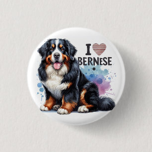 Badge Rond 2,50 Cm Aquarelle J'aime mon chien bernois de montagne