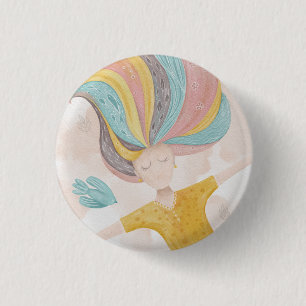 Badge Rond 2,50 Cm Aquarelle mignonne fille de dessin animé. Imaginai