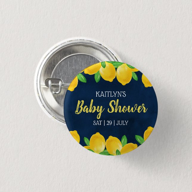 Badge Rond 2,50 Cm Aquarelle moderne Baby shower citronnier (Devant & derrière)