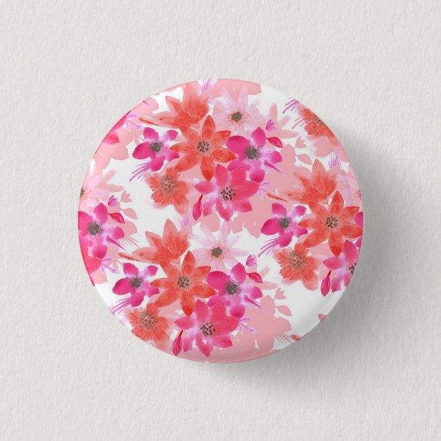 Badge Rond 2,50 Cm Aquarelle moderne Fleurs roses (Devant)