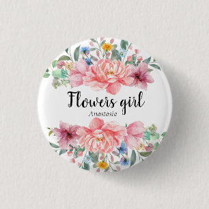 Badge Rond 2,50 Cm Aquarelle moderne Fleurs roses