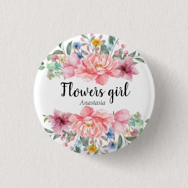 Badge Rond 2,50 Cm Aquarelle moderne Fleurs roses (Devant)