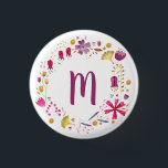 Badge Rond 2,50 Cm Aquarelle monographique Floral<br><div class="desc">Courbe florale d'aquarelle entourant une initiale monogramme,  qui peut être modifiée pour personnaliser. Art original de Nic Squirrell.</div>