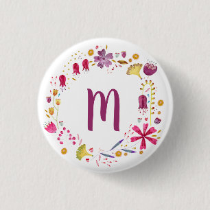Badge Rond 2,50 Cm Aquarelle monographique Floral
