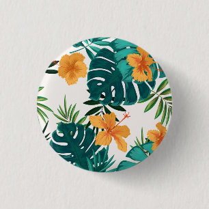 Badge Rond 2,50 Cm Aquarelle Palme tropicale, Hibiskus hawaïen