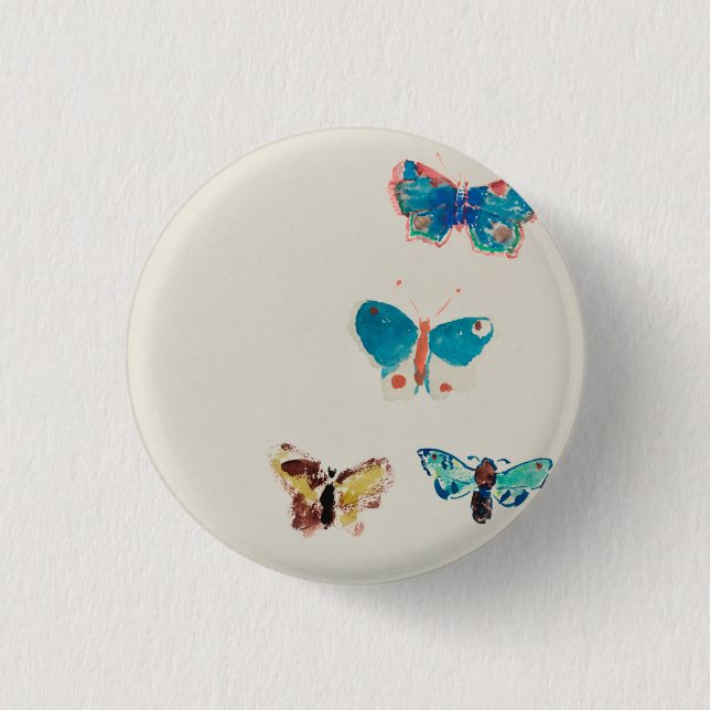 Badge Rond 2,50 Cm Aquarelle papillons bleus vintages. Odilon Redon (Devant)