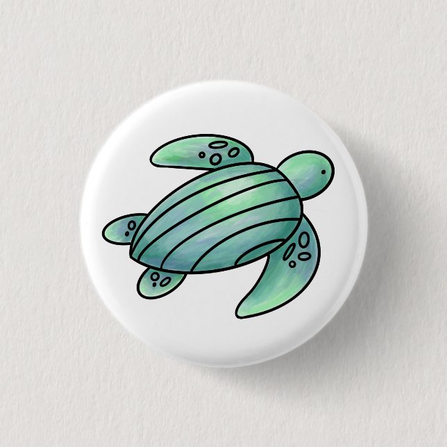 Badge Rond 2,50 Cm aquarelle peinte caricature de tortue de mer bleu  (Devant)