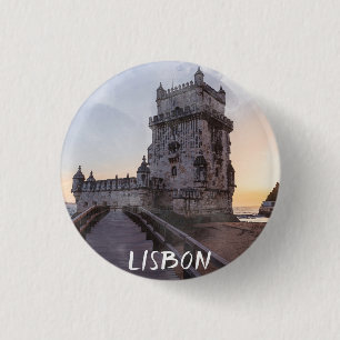 Badge Rond 2,50 Cm Aquarelle peinture de la tour de Belem au coucher