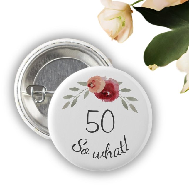 Badge Rond 2,50 Cm Aquarelle positive Roses Floral 50e anniversaire (Créateur téléchargé)