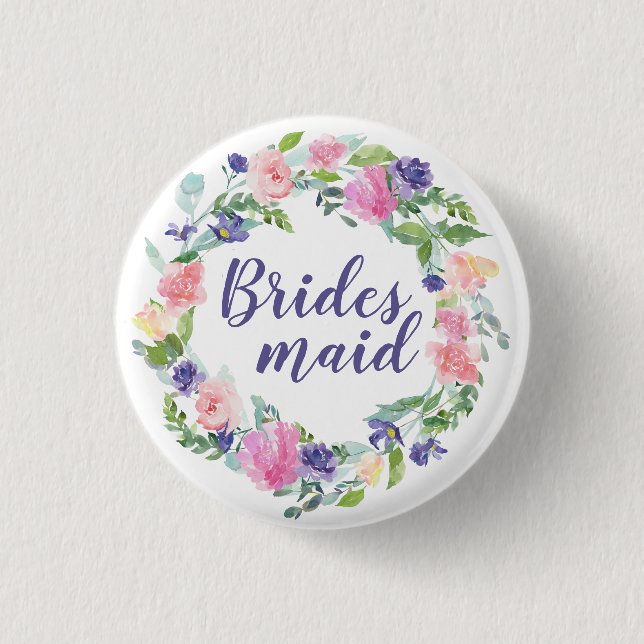 Badge Rond 2,50 Cm Aquarelle rose et pourpre Florale (Devant)