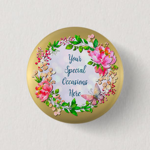 Badge Rond 2,50 Cm Aquarelle rose floral et papillon printemps lancer