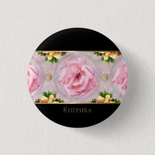 Badge Rond 2,50 Cm Aquarelle rose Florale Nom du monogramme