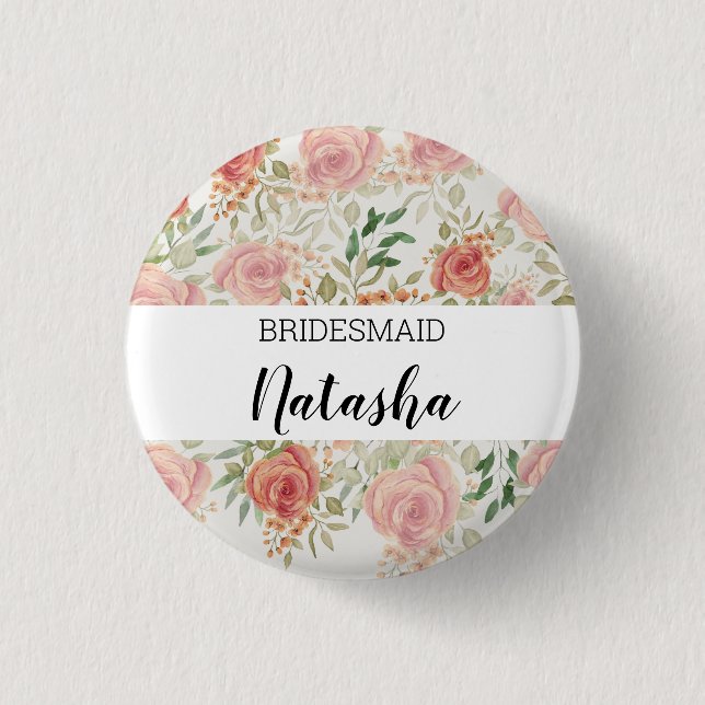 Badge Rond 2,50 Cm Aquarelle Rose orange monochrome (Devant)