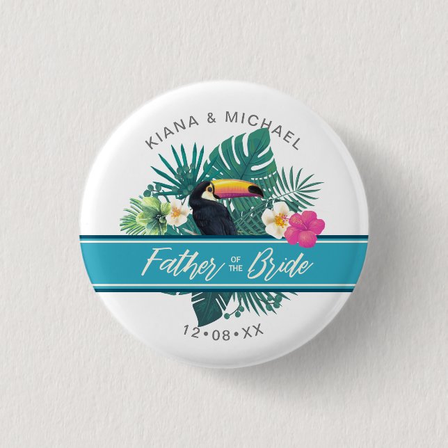 Badge Rond 2,50 Cm Aquarelle Tropical Père de la mariée Turquoise ID5 (Devant)