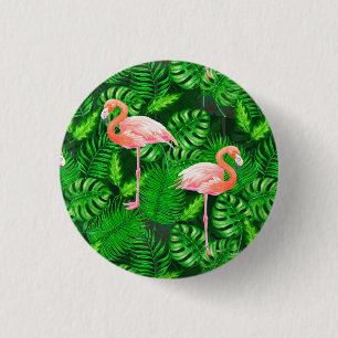 Badge Rond 2,50 Cm Aquarelle tropicale Flamant rose