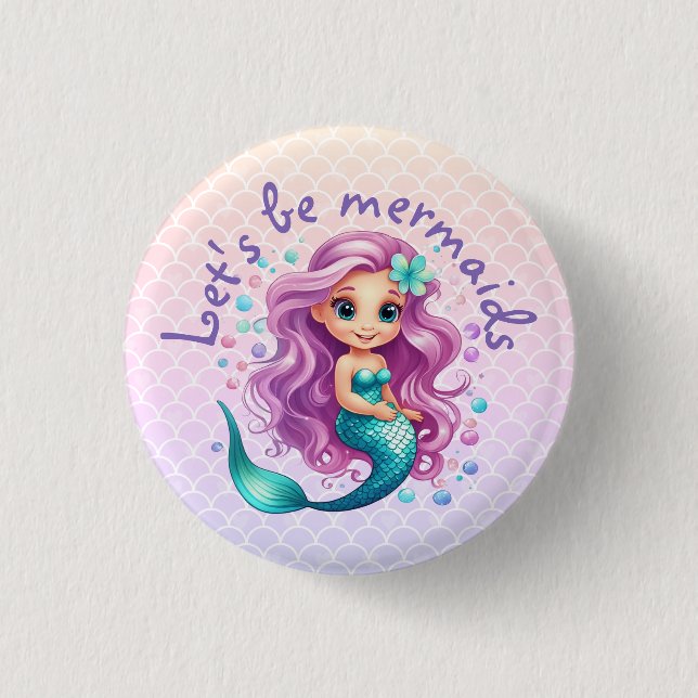 Badge Rond 2,50 Cm Aquarelle Turquoise pourpre de petite sirène Anniv (Devant)