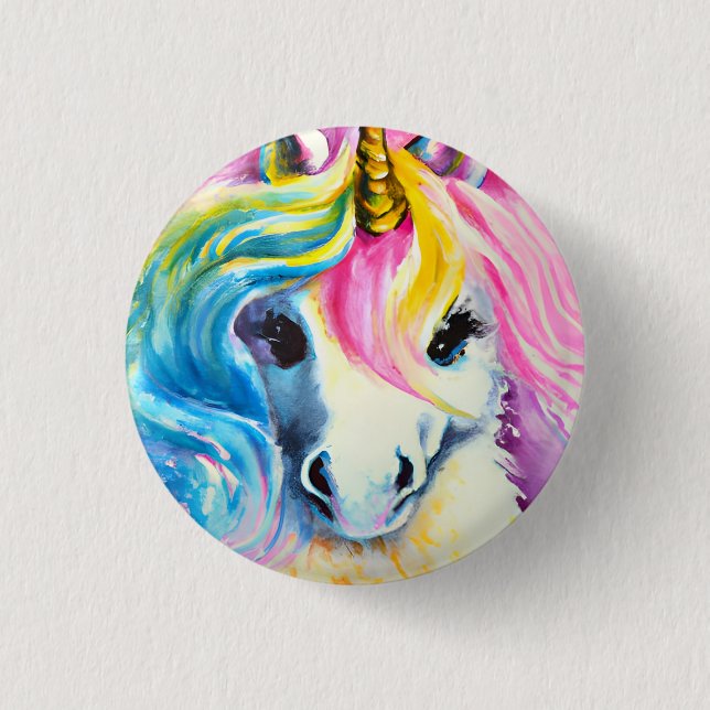 Badge Rond 2,50 Cm Aquarelle Unicorne arc-en-ciel (Devant)