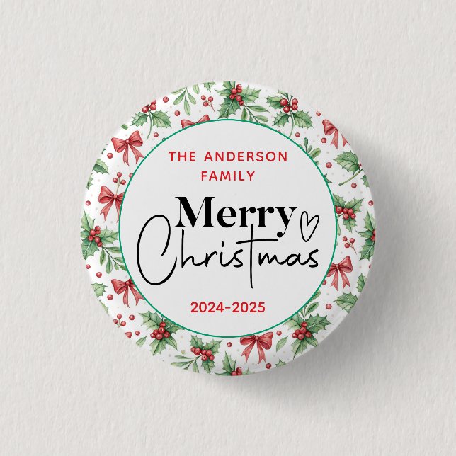 Badge Rond 2,50 Cm : Aquarelle Vert Grass - Fête de Noël (Devant)