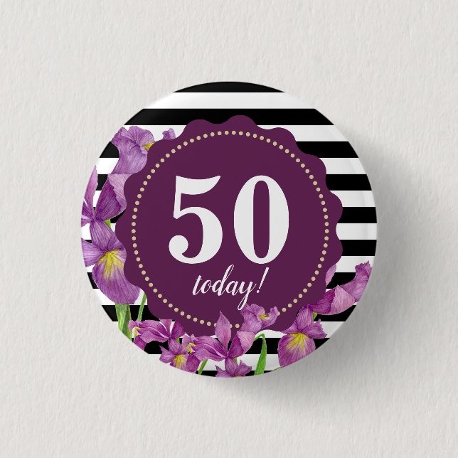 Badge Rond 2,50 Cm Aquarelle violet Iris Floral Noir Blancs (Devant)