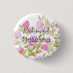 Badge Rond 2,50 Cm Aquarelle violet rose Fleurs peintes à la main