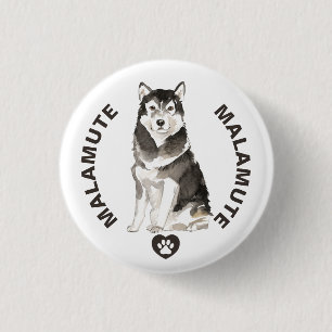 Badge Rond 2,50 Cm Aquarelles de race de chien de malamute mignonnes