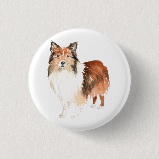 Badge Rond 2,50 Cm Aquarelles mignonnes Shetland Sheepdog (Devant)