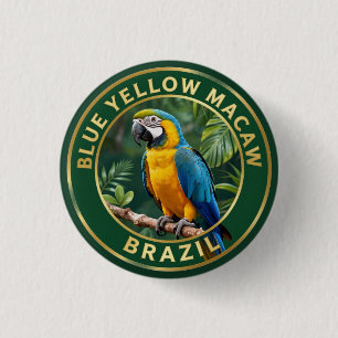 Badge Rond 2,50 Cm 🦜 Ara bleu et jaune Brésil Oiseau tropical