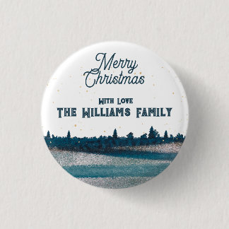 Badge Rond 2,50 Cm Arbre de Noël avec neige Joyeux Noël