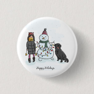 Badge Rond 2,50 Cm Arbre de Noël bleu, Flocon de neige