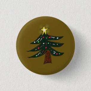 Badge Rond 2,50 Cm Arbre de Noël dessiné à la main avec étoile