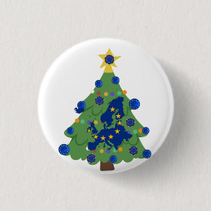 Badge Rond 2,50 Cm Arbre de Noël - Drapeau de l'Union européenne Eu