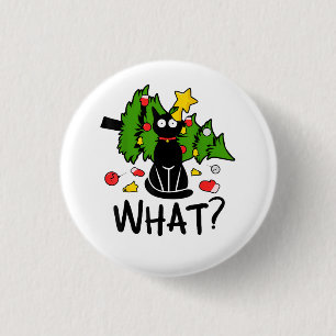 Badge Rond 2,50 Cm Arbre de Noël drôle de chat noir Noël joyeux Santa