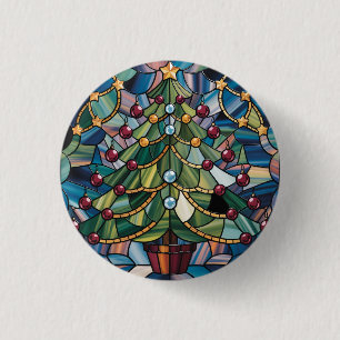 Badge Rond 2,50 Cm Arbre de Noël en verre coloré de style Tiffany