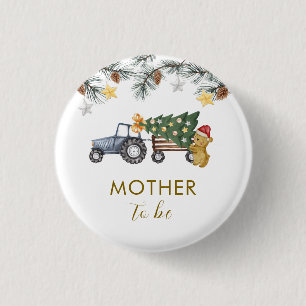 Badge Rond 2,50 Cm Arbre de Noël Tracteur Ours Maman à Venir Baby Sho