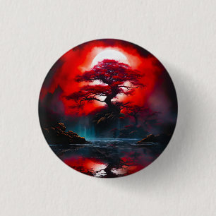 Badge Rond 2,50 Cm Arbre rouge mystique sous la pleine lune