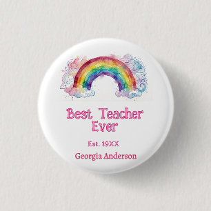 Badge Rond 2,50 Cm arc-en-ciel aquarelle pastel meilleur professeur j