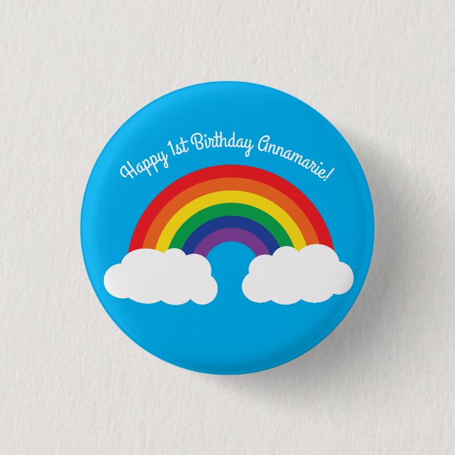 Badge Rond 2,50 Cm Arc-en-ciel et nuages mignons 1er anniversaire (Devant)